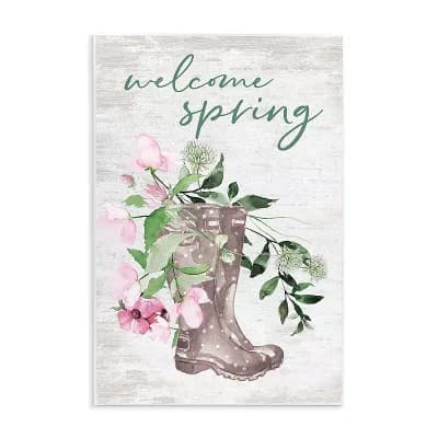 Stupell Home Decor Welcome Spring Seasonal Rain Boots Plaque Wall Art