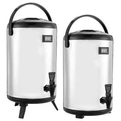 Set of 2 Insulated Beverage Dispenser with Temperature Display and Drip-Free Spigot - Silver