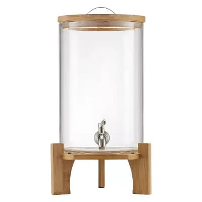 2.2-Gallon Glass Beverage Dispenser with Stainless Spigot and Wicker Stand