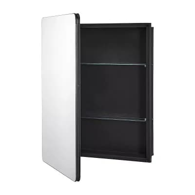 Black Mirror Medicine Cabinet with Adjustable Glass Shelves Wall-Mount or Recessed