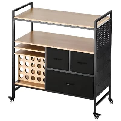 Craft Storage Cart with 3 Drawers, Pegboard, and Smooth-Moving Swivel Casters