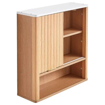 Compact Wall-Mount Bathroom Cabinet with Adjustable Interior Shelf and Organized Storage - Natural