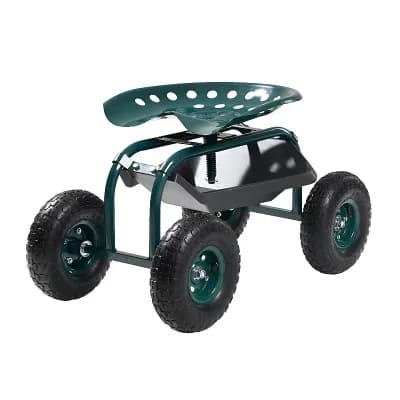 Garden Work Seat with Wheels and Storage Tray for Planting and Yard Tasks - Green