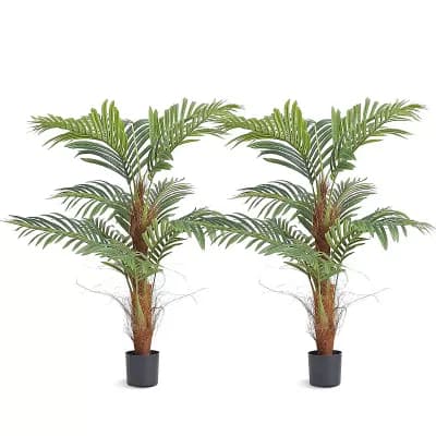 4ft Artificial Palm Tree Set of 2 with Pot for Home Office Indoor or Outdoor Decor