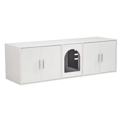 Cat Litter Box Enclosure Furniture with Doors, Hidden Litter Cabinet - White