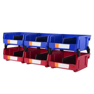 6 pc Large Stackable Plastic Storage Bins Set with Dividers and Labels for Crafts Office or Toys