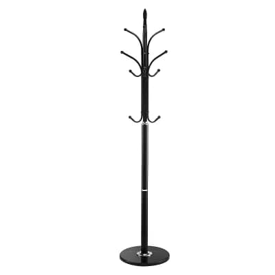 Hallway Coat Stand with 6 Staggered Hooks and Stable Marble Base Black