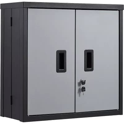Foldable Wall-Mounted Storage Cabinet Adjustable Shelf Lockable Magnetic Doors - Black and Grey