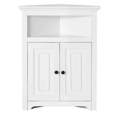 White Corner Storage Cabinet with 2 Doors and 3 Adjustable Shelves for Living Room or Bathroom
