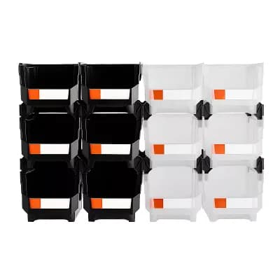 12 pc Large Stackable Plastic Storage Bins Set with Labels for Home, Office, Garage, or Crafts