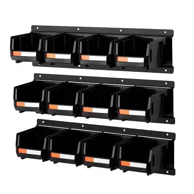 12 pc Wall-Mounted Storage Bins Set with Labels for Small Parts, Crafts, and Office Supplies