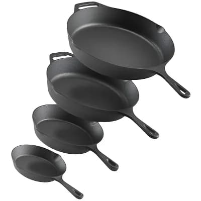 4 pc Cast Iron Skillet Set 10, 12, 16, 18 Inch Black Frying Pans Oven Safe for Everyday Cooking