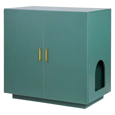 Cat Litter Box Enclosure Furniture with Vent Holes, Indoor Hidden Litter Box Cabinet - Dark Green