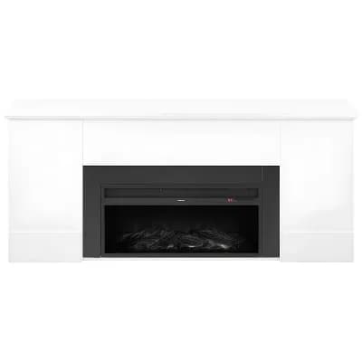 Compact Electric Fireplace with Remote Control and Digital Temperature Display - White