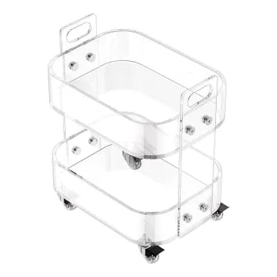 Clear Acrylic Side Table with Two-Tier Storage and Lockable Caster Wheels for Living Room or Office