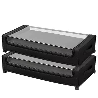 Black Rolling Under Bed Storage Bin with Clear Lid Low Profile Storage Organizer - 2 pc