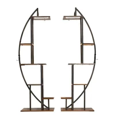 Double-Crescent Plant Stand with Adjustable Grow Lights and Hanging Hooks