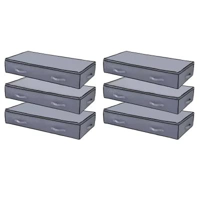 Foldable Under Bed Storage Containers 6-Pack 90L with Transparent Top for Home Organization Grey