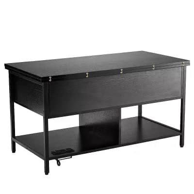 Lift-Top Coffee Table with Dual Lift Directions, Storage, and Power Panel Black