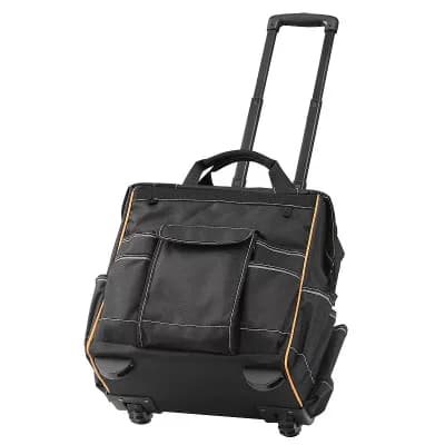 Portable Rolling Tool Bag 15.35 x 11.41 x 16.53 in with Aluminum Handle and 25 Storage Pockets Black