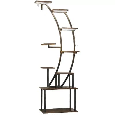 Tall Plant Display Stand with Adjustable Grow Lights and Hanging Hooks