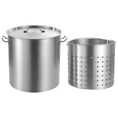 Large Capacity 84-qt Stainless Steel Pot with Basket for Seafood Poultry and Gatherings - Silver