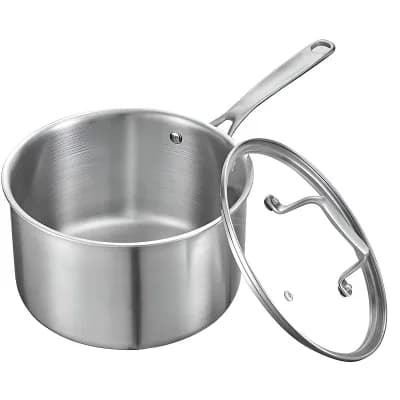 Stainless Steel 4-qt Saucepan with Glass Lid for Induction Gas and Electric Cooktops - Silver
