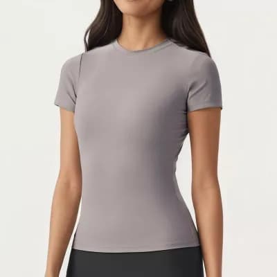Women's Short Sleeve Fitted Active T Shirt with Crew Neck and Stretch Performance Fabric