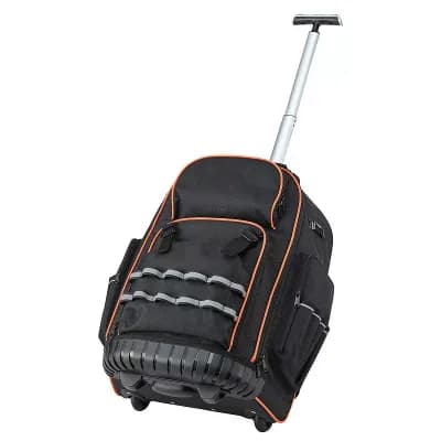 2-Level Handle Rolling Tool Backpack with Detachable Compartment for Tools - Black and Orange