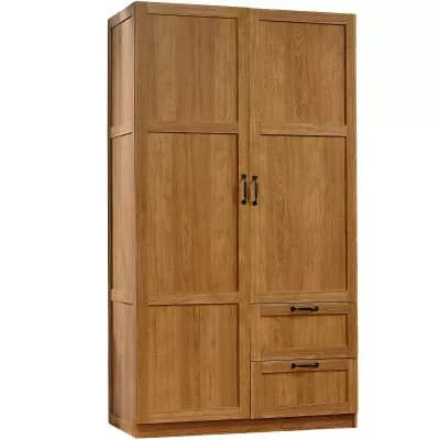 Bedroom Storage Closet Organizer with Garment Rod, Adjustable Shelves and Easy-Glide Drawers