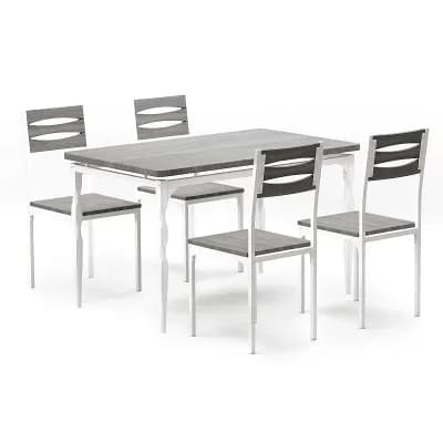 5 pc Industrial Dining Table Set for 4,Spiral Metal Legs, Compact Furniture for Kitchen/Apartment