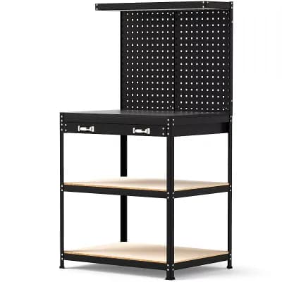 Heavy Duty Workbench Table with Pegboards Drawer and Storage Shelves