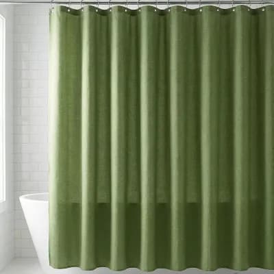 Solid Color Linen-Like Shower Curtain with 12 Hooks, Water Repellent Bathroom Curtain Sets