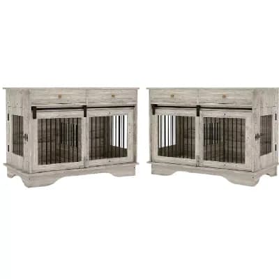 Dog Furniture Crate, 47" Large Dog Crate Furniture w/ 2 Storage Draws & Removable Divider
