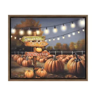 Fall Pumpkin Patch LED Framed Canvas Wall Art