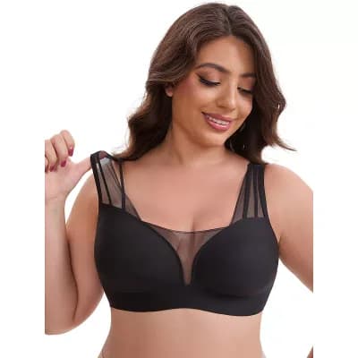 Women's Mesh Wireless Push Up Minimizers Wide Straps VNeck Lightweight Breathable Seamless Soft Bras