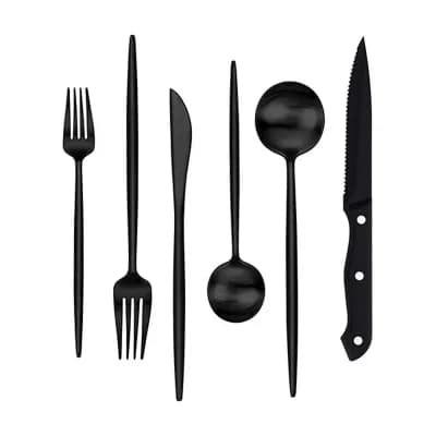 48 pc Matte Black Cutleries