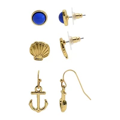 Emberly 3-Pair Gold Tone Shell & Conk Earring Set