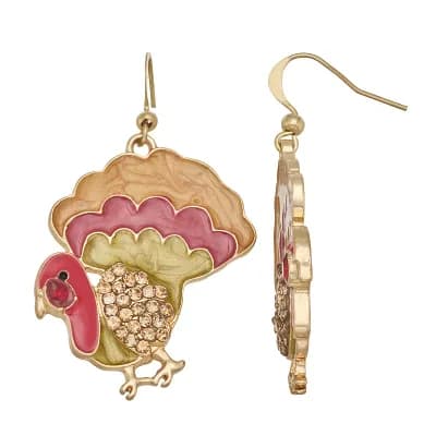 Gold Tone Turkey Dangle Earrings