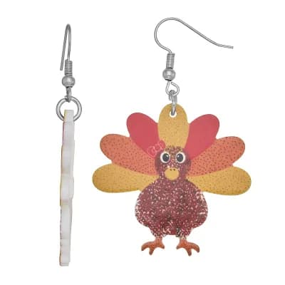 Silver Tone Turkey Dangle Earrings