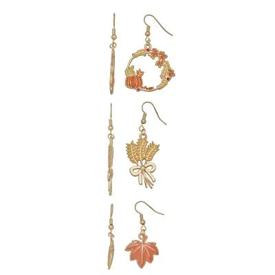 Gold Tone 3-Pair Fall Dangle Earring Set