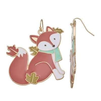 Gold Tone Fox Drop Earrings