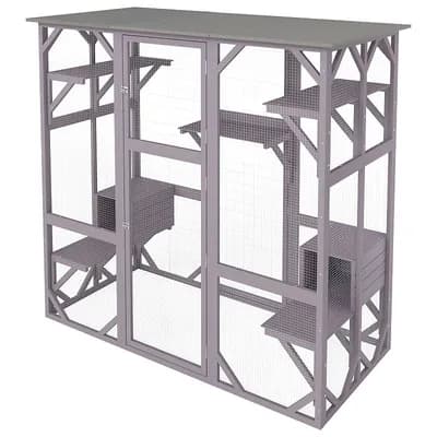 7 tier Indoor or Outdoor Cat House with Fir Wood Frame and Galvanized Mesh - Grey