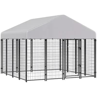 Pawhut Dog Cage Crate Pet Kennel House Metal Playpen Patio Shelter w/Roof