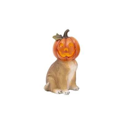 Lighted Resin Dog Pumpkin Head Table Decor
