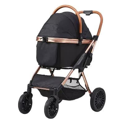 Portable Dog and Cat Stroller with Safety Belt, Storage Basket, and Quick-Fold Design