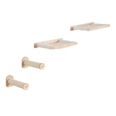 Wall-Mounted Cat Shelf Set with 2 Hammocks and Jump Posts