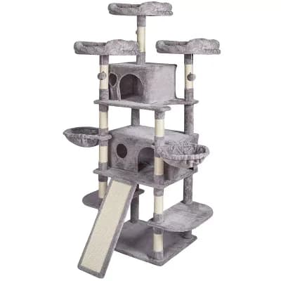 Plush Multi-Level Cat Tree for 15 Cats with Condos, Perches, Hammocks, and Toys