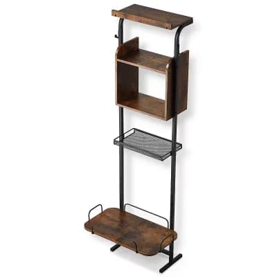 Wall Mounted Raised Dog Bowl Stand with Storage Adjustable Height