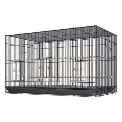 Carbon Steel Bird Cage with Multiple Perches, Slide-Out Tray, and Feeding Boxes